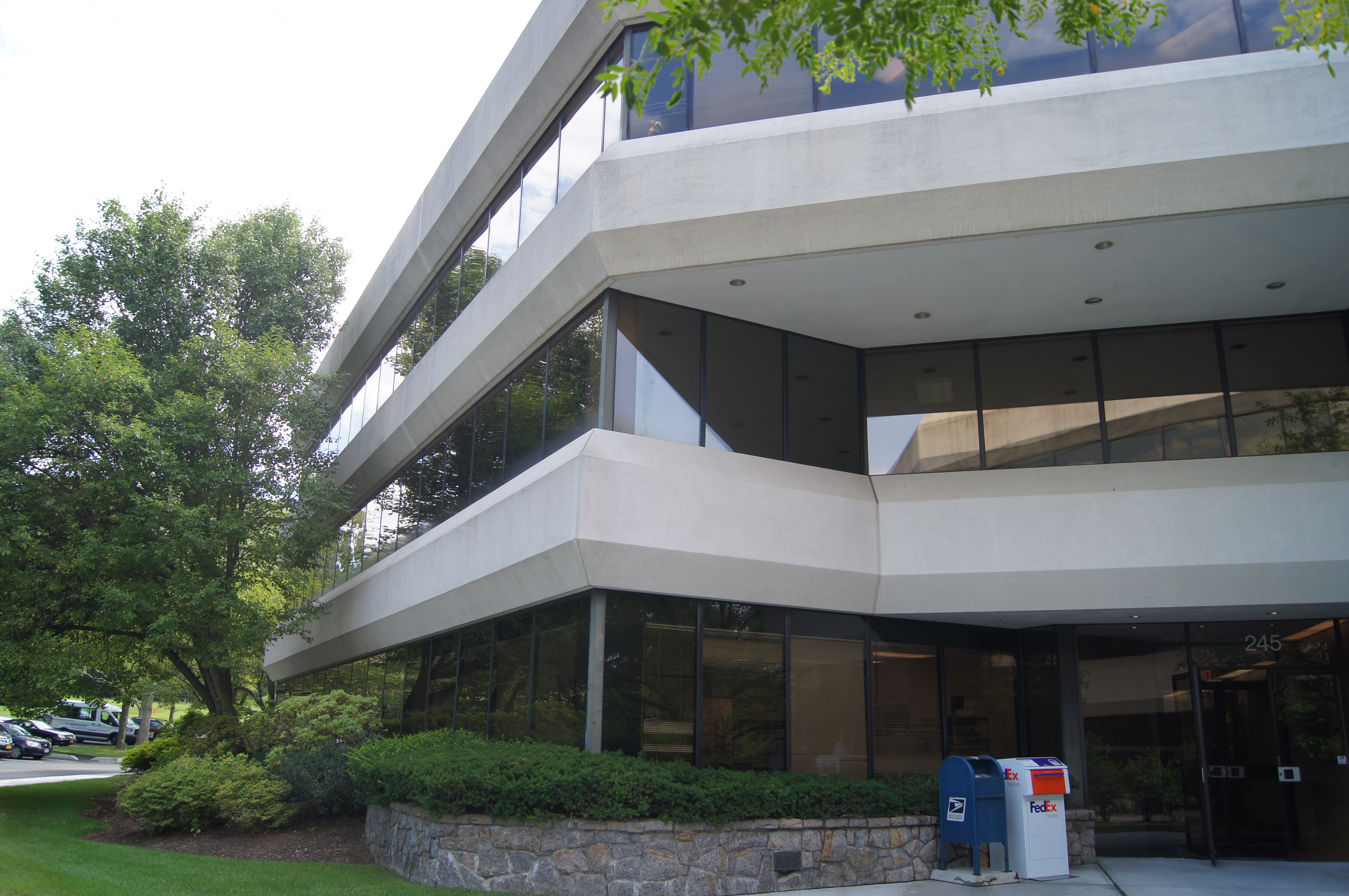 Exterior corner view near the office entrance