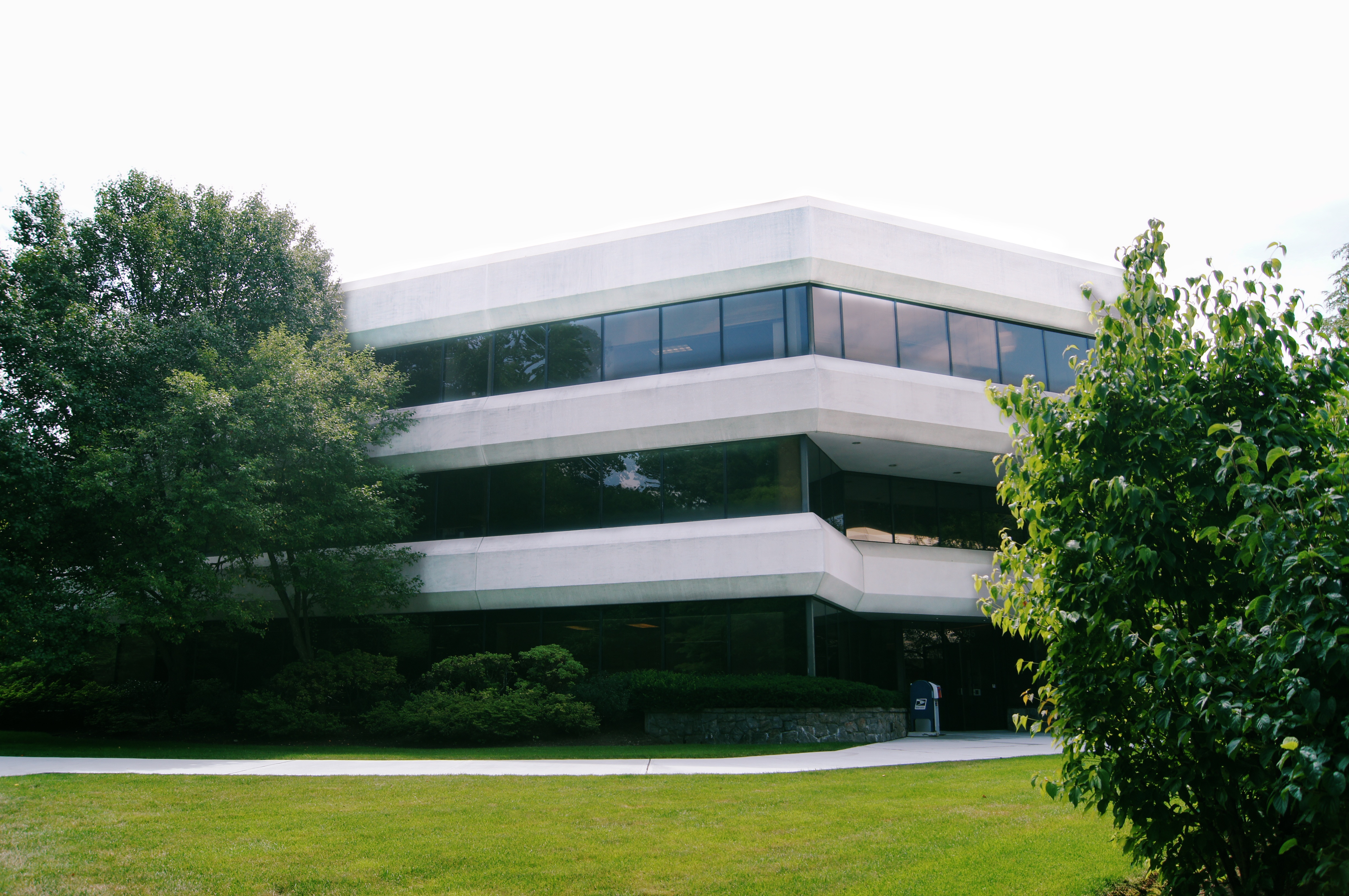 Exterior view of the office building from the lawn