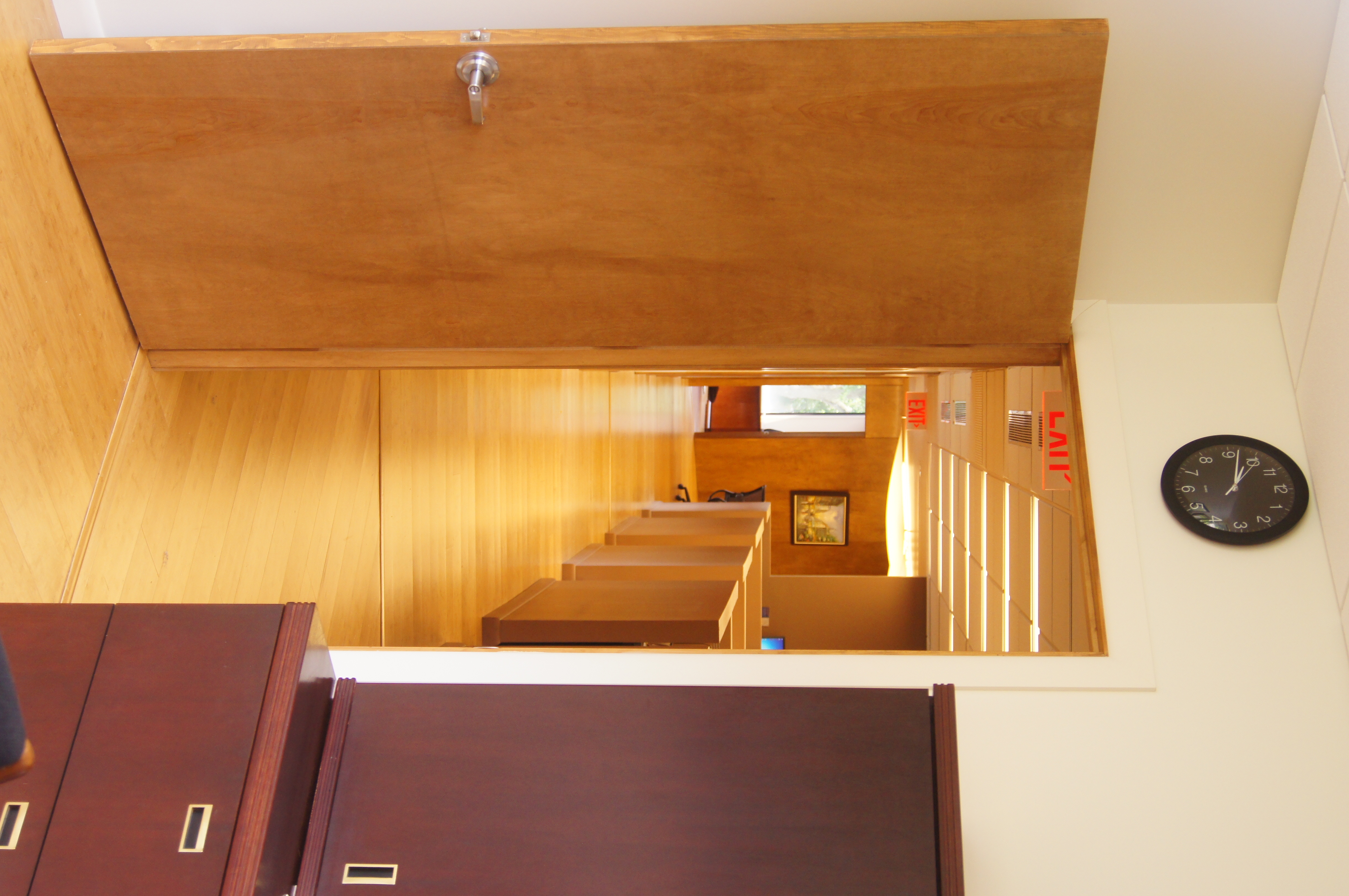 Interior view looking through a doorway into the office