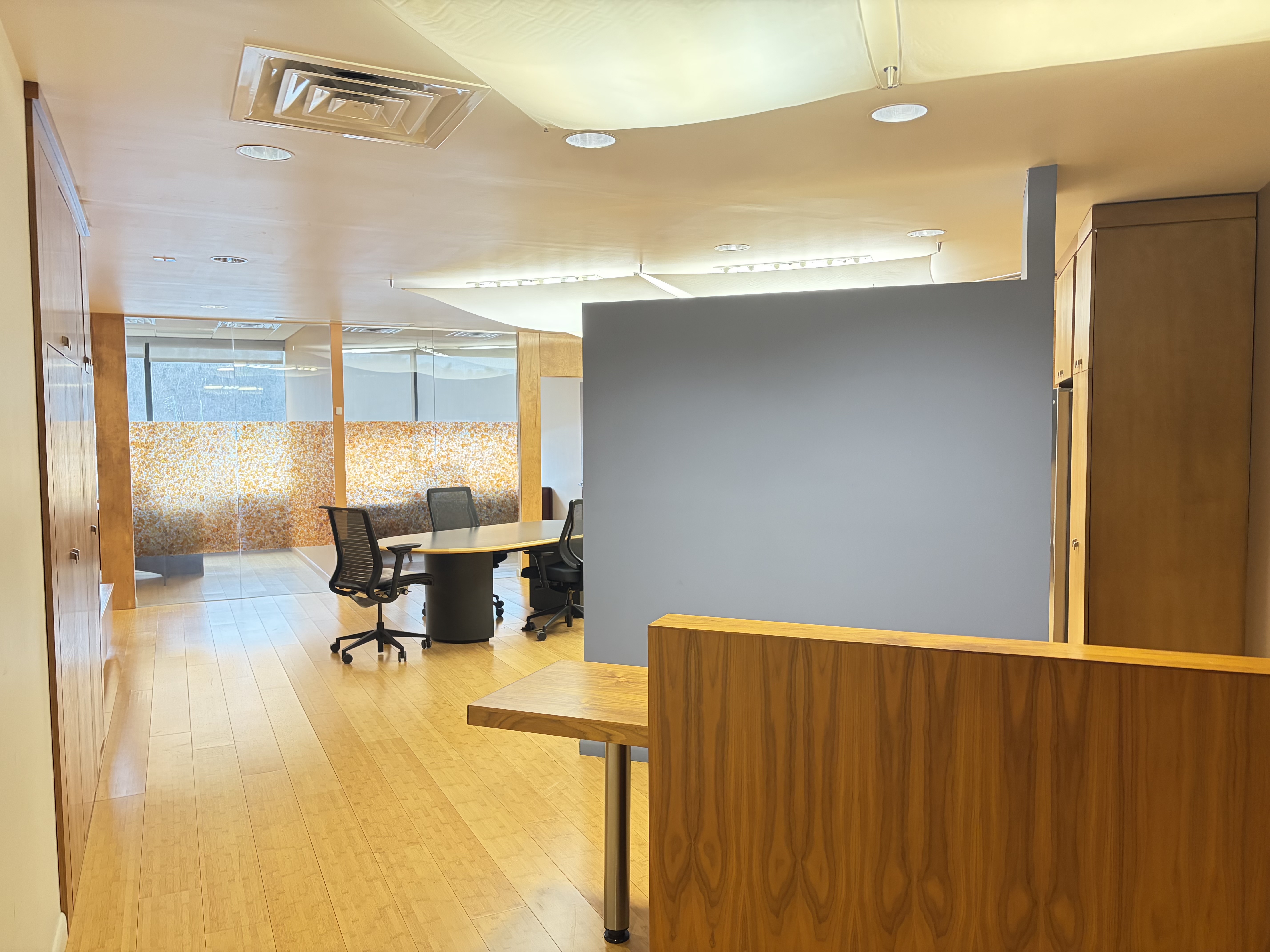 Bright common area and open workspace inside the office