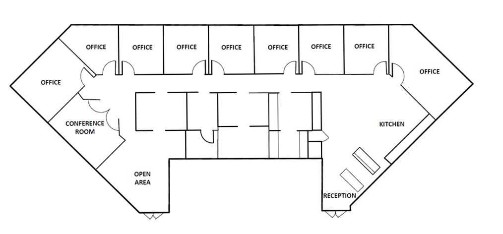Undivided floor plan showing the full 4,073 square foot office suite